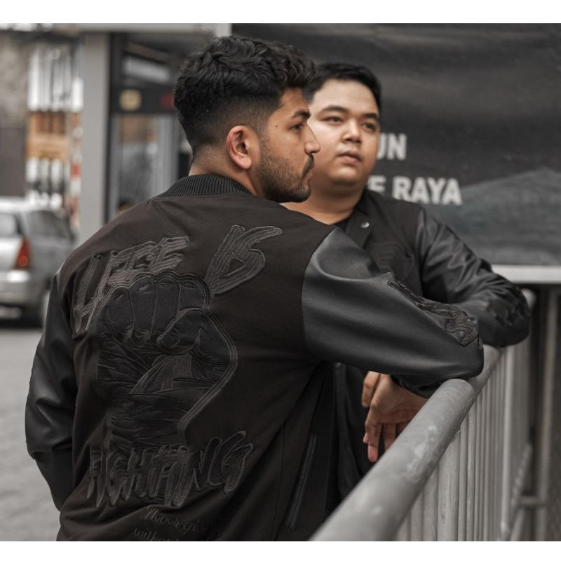 varsity jacket keren full black iwearzule x r7