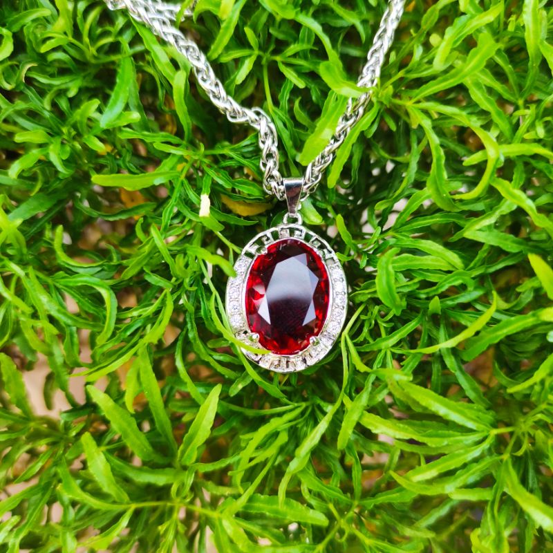 Kalung liontin batu akik merah siam cutting (S)