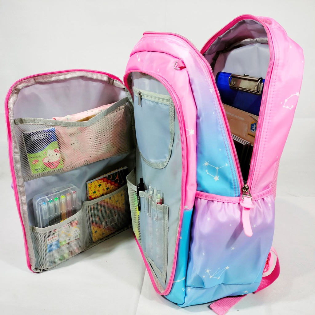 Gratis Gantungan ! Ransel Sekolah Tas Anak Perempuan SD Import Backpack Rainbow model Alto 1605/1609 Model Pintu Kulkas