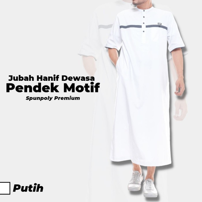 Jubah Haramain Pakistan Gamis Muslim Pria Lengan Pendek Original Model Hanif Motif