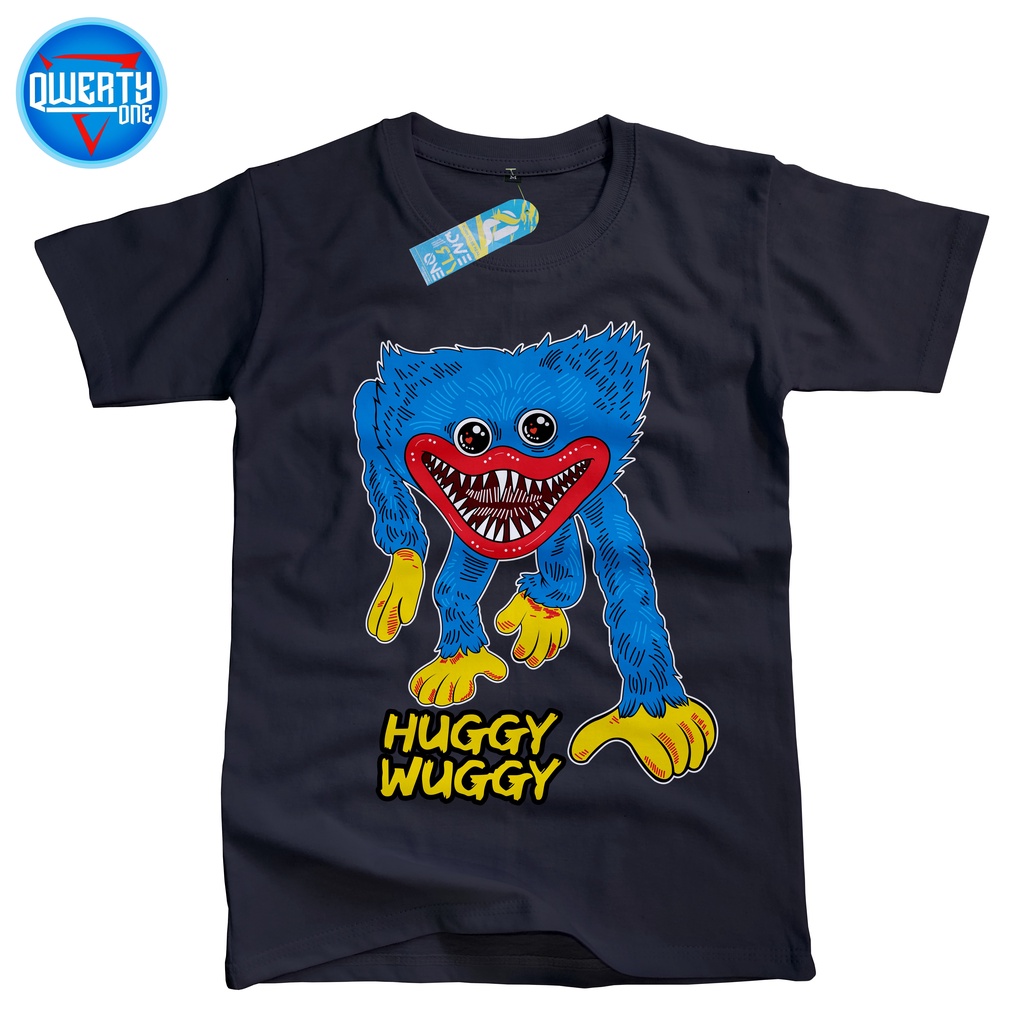 Qwertyone Kaos Distro Anak Karakter Huggy Wuggy Hitam 1-10 Tahun