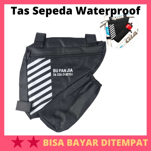 Tas Sepeda Waterproof Dengan Holder Botol Minum / Tas Sepeda Sepedah Sepedaan Sepedahan Depan Tengah