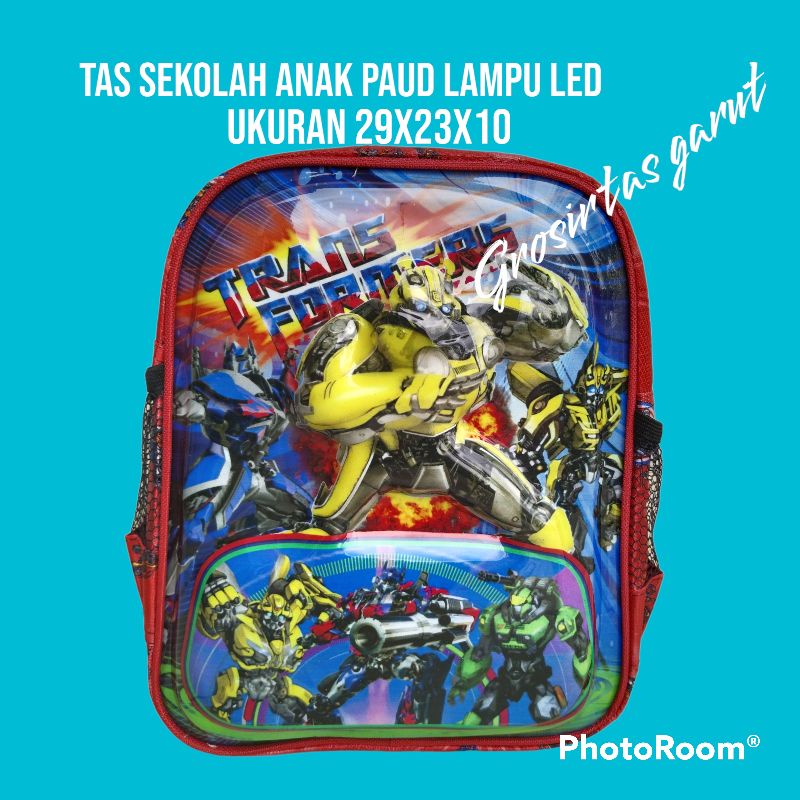 Tas Rangsel Paud  Anak Laki-Laki Krakter Robot Lampu Led