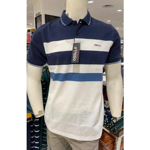 Osella Baju Pria Polo Shirt Lengan Pendek Stripe White & navy