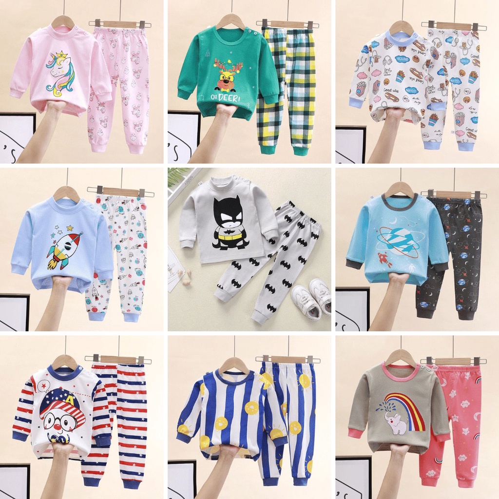 Setelan panjang Anak unisex premium cewe &amp; cowo Setelan panjang usia 0-2 tahun lucu Baju berkarakter