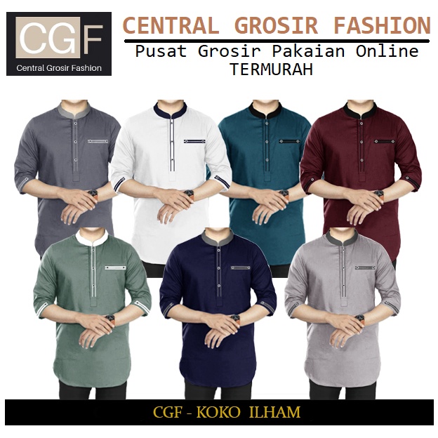 Koko Ilham - Central Grosir Fashion (CGF) - Ukuran S-3XL - Matt Katun Toyobo Import - Baju Koko Qurta Pria - Baju Koko atasan Pria - New Arrival