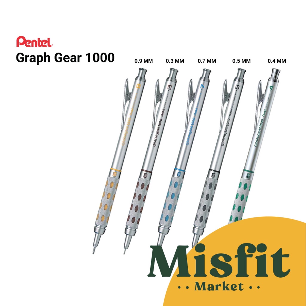 

RB Pentel Graph Gear 1000 Mechanical Pencil 0.3 0.4 0.5 0.7 0.9 mm GraphGear Pensil Mekanik Drafting