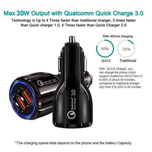 Car Charger HP di Mobil adaptor QUALCOMM quick FAST CHARGING lighter 3.0 dual usb cas 2 lubang