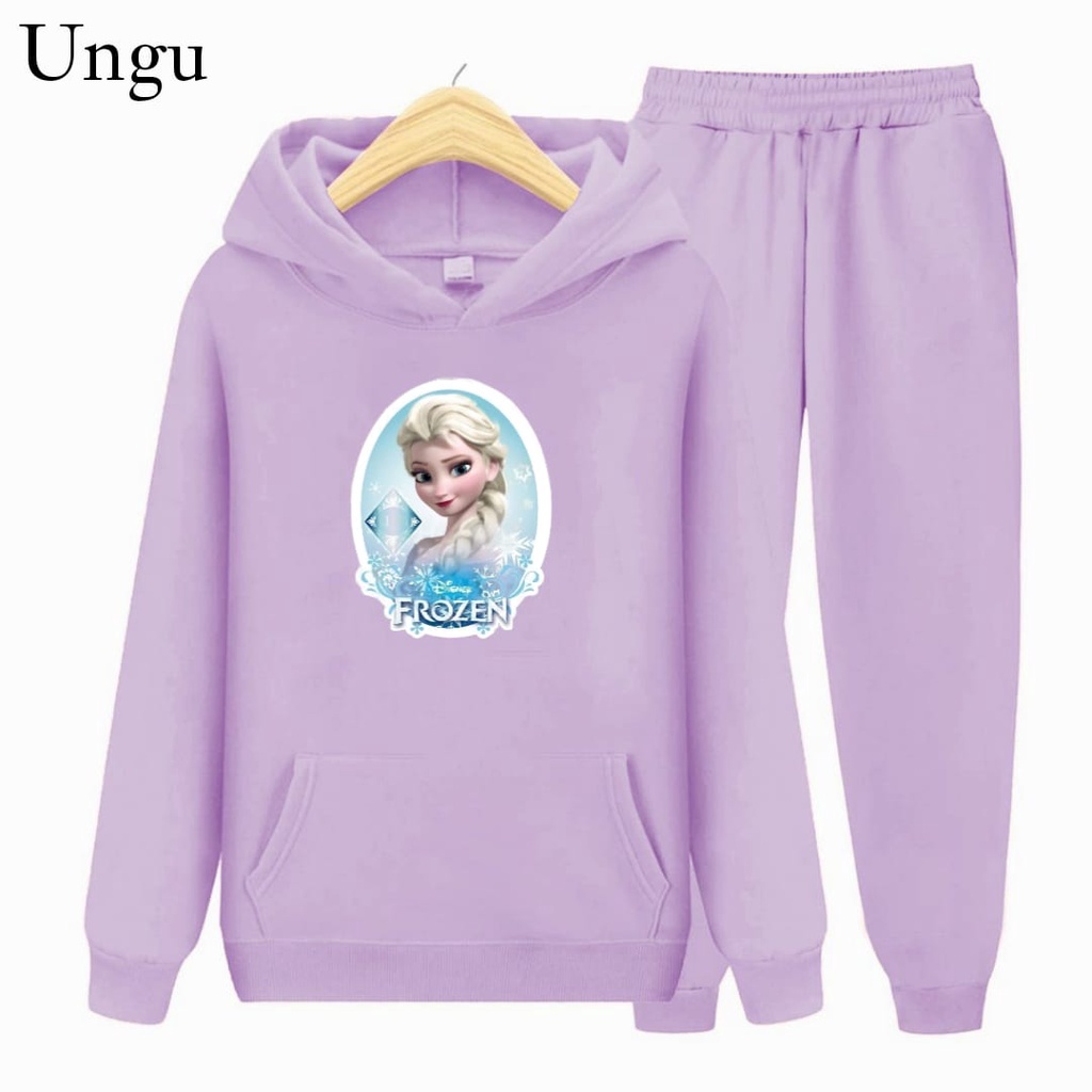 Hzl_outfit Setelan Sweater Hoodie Frozen Anak Perempuan S.M.XL