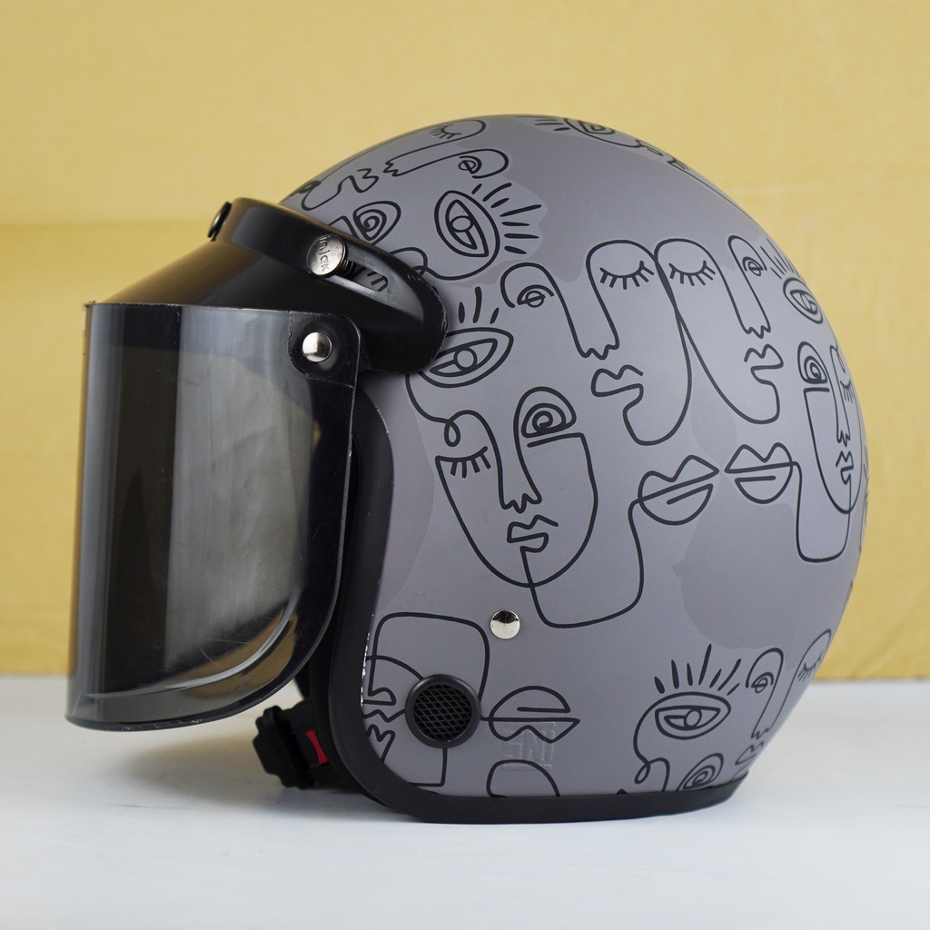 Helm Retro Bogo Dewasa Pria Wanita SNI Motif Facesline Terbaru