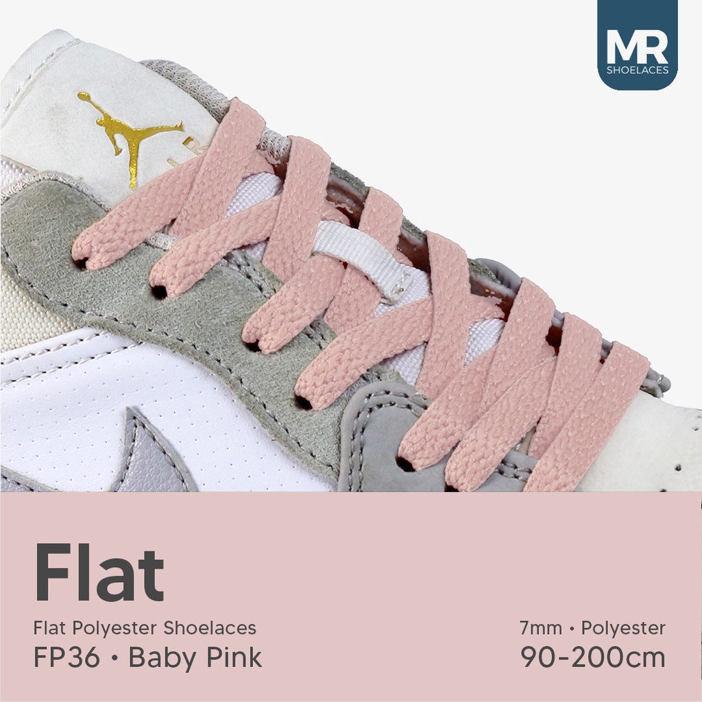 MR Shoelaces FP36 Merah Muda (Baby Pink) Tali Sepatu Polyester Pipih Flat 7mm 80cm 90cm 100cm 120cm 130cm 150cm 180cm 200cm untuk Sneakers - Premium Shoelace