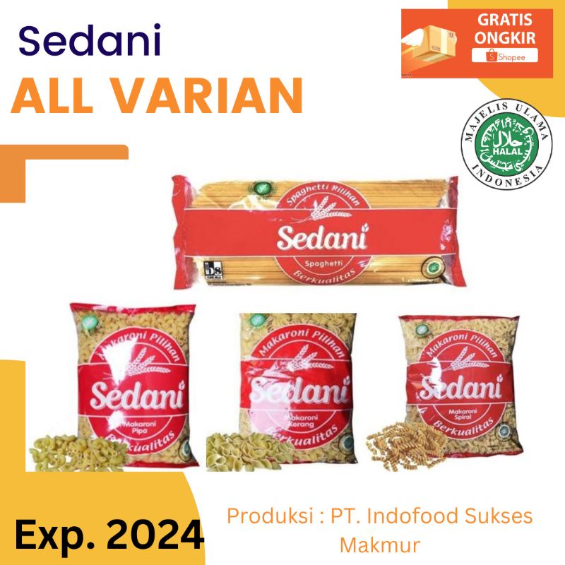 

Sedani Mie Pasta Spaghetti Lidi 1 Kg, Kerang, Spiral & Fusilli , Pipa |