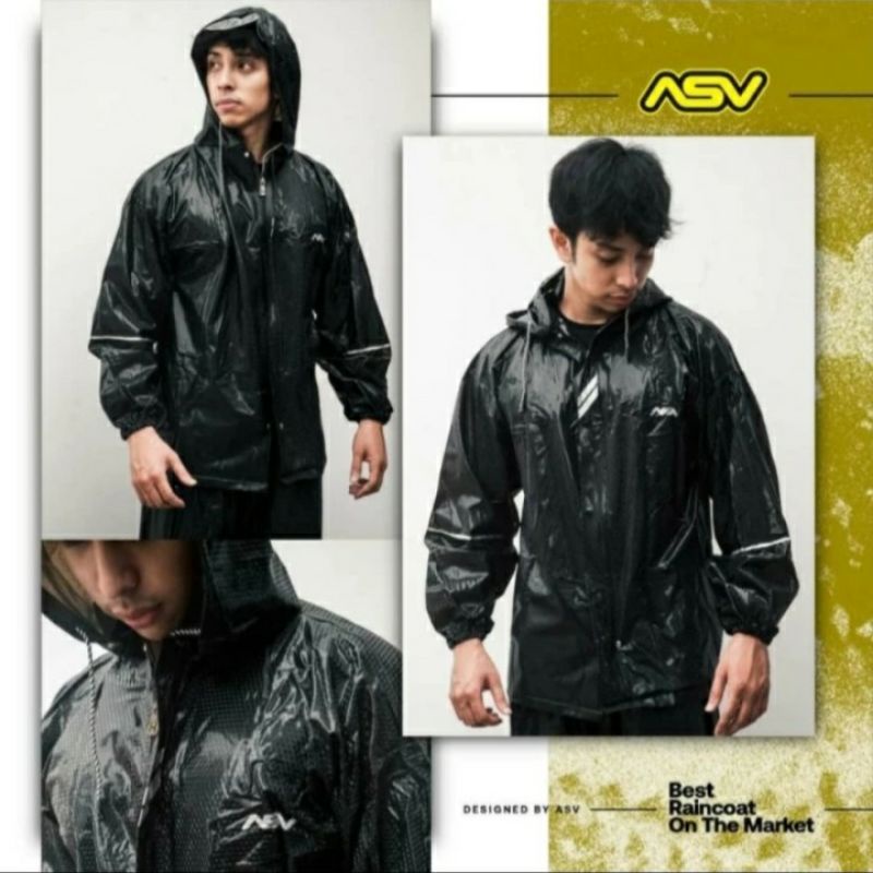 Jas Hujan Karet Set Jaket Celana ASV 4 04 Motif Carbon Raincoat Elastis