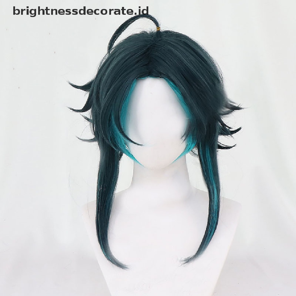 [Birth] Genshin Impact Xiao Cosplay Pria 40 cm Hijau Campur Wig Cosplay Anime Cosplay Rambut Palsu [ID]