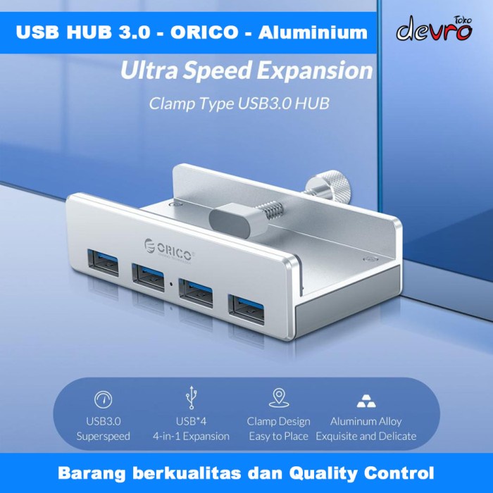 Extension Usb Hub 3.0 Clip-On Type Aluminium 4 Port - Orico Mh4Pu