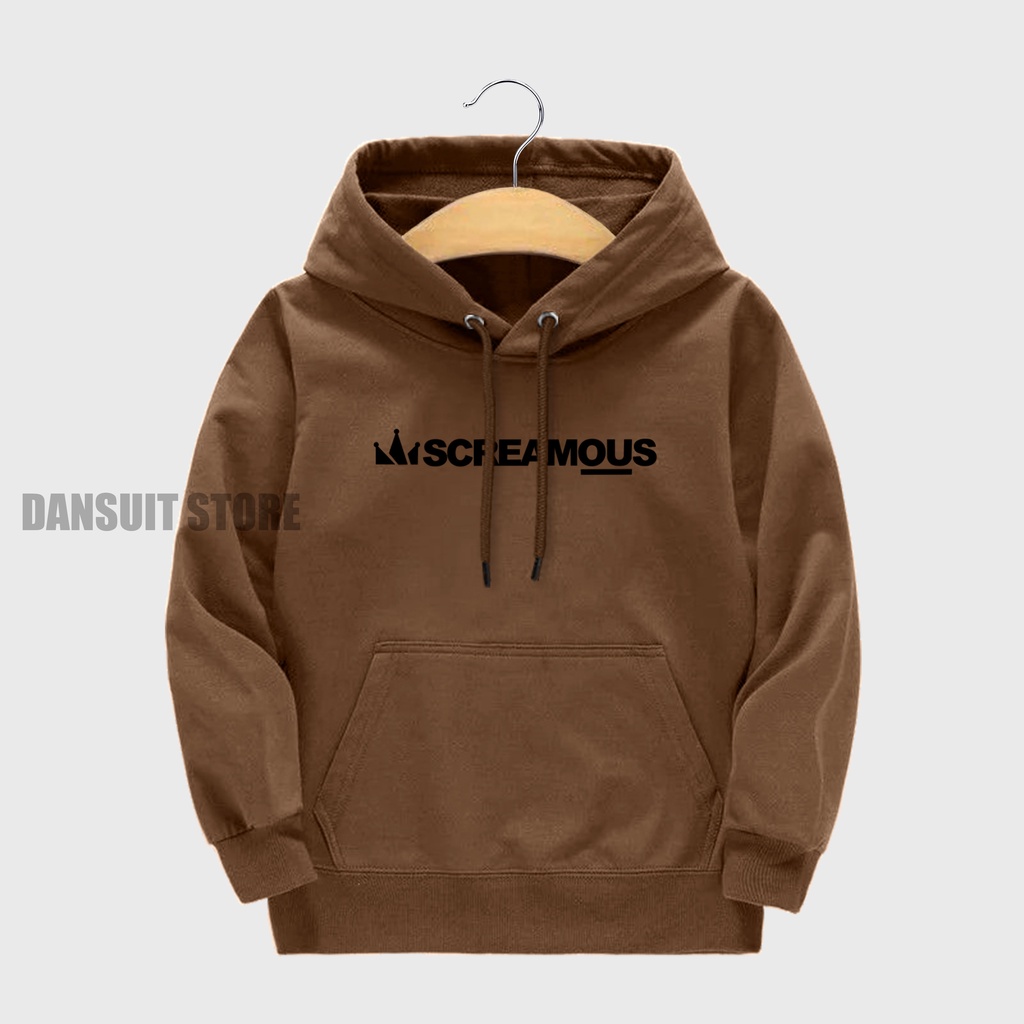 Sweater Hoodie Anak Laki-laki Perempuan Usia 4-13 Tahun Hoodie Anak Motif Sablon SCREAMOUS Logo Bahan Tebal Premium