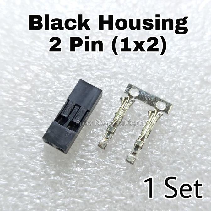 (1 Set) Black Housing 2p 2.54mm Konektor Hitam Dupont Female 1x2 2pin putr4n14 Ayo Order