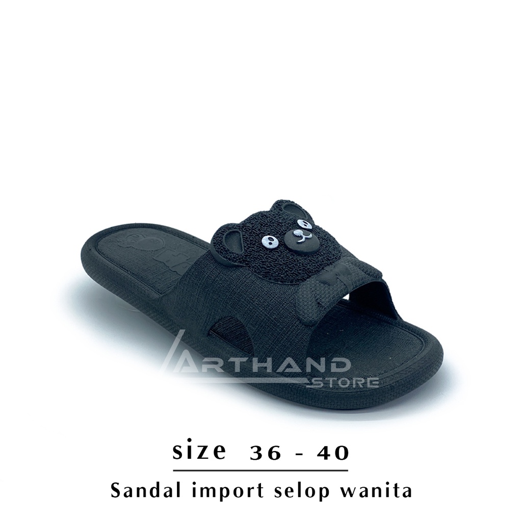 Arthand - Sandal Slop Jelly Karet PCU empuk motif Bear Timbul lucu trendy import Mokaya