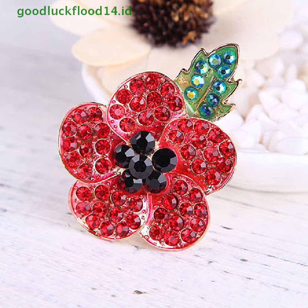 [GOOGFOUR] 1pc Crystal Poppies Enamel Pin Bros Wanita Dekorasi Natal Lencana Merah Pin [TOP]