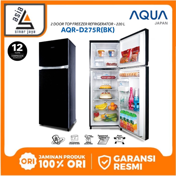 AQUA Japan Kulkas 2 Pintu Glass Door 220 L AQR D275R (BK) Cosmetic Box