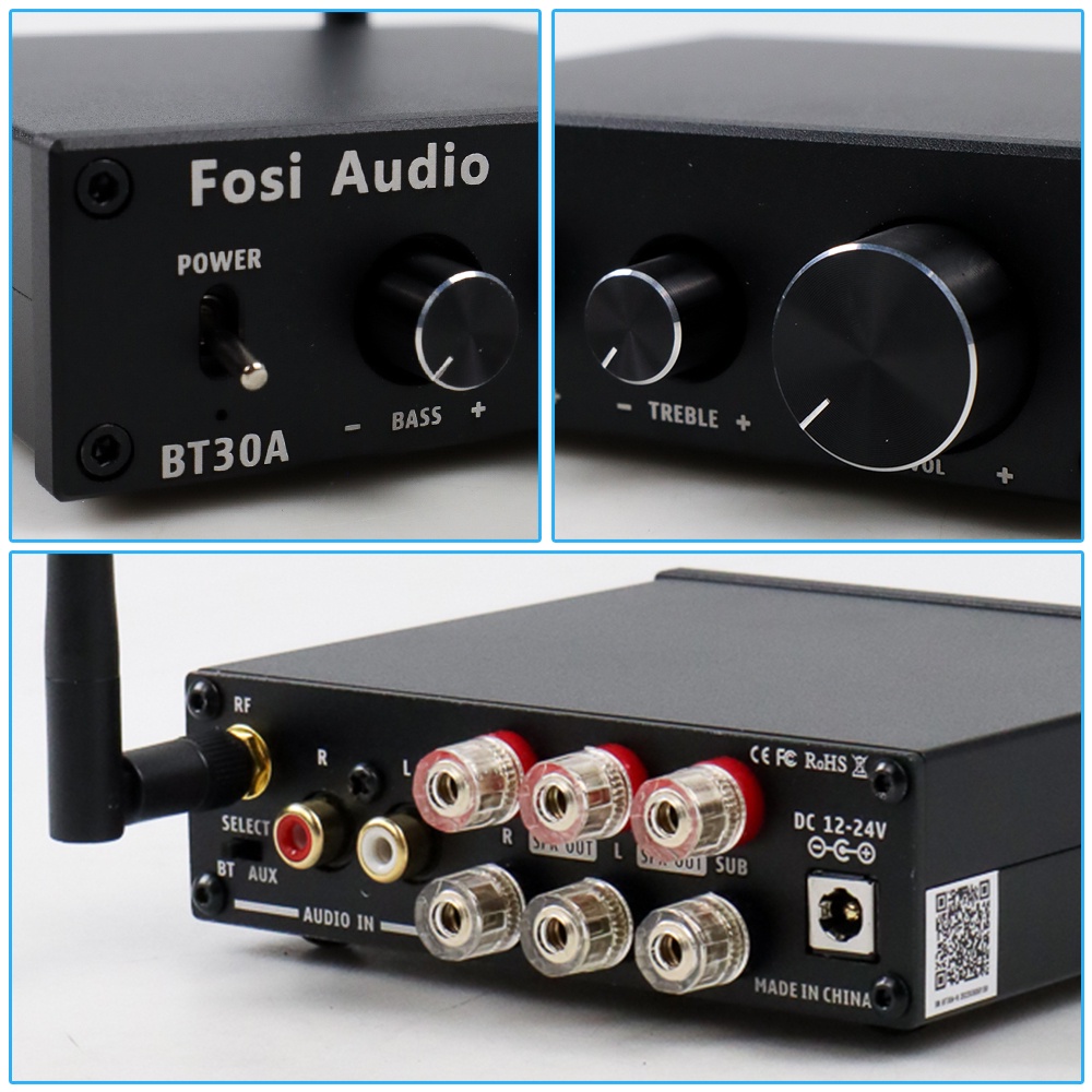 Fosi Audio Bluetooth Amplifier HiFi 2.1 50Wx2 + 100W TPA3116D2 - BT30A - Black