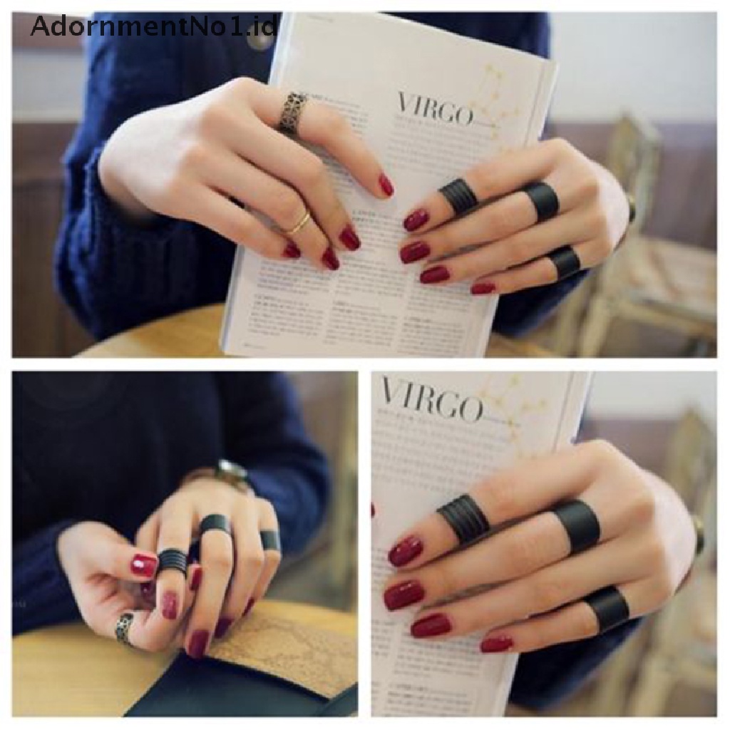 [AdornmentNo1] 3pcs Set Cincin Hitam Tumpuk Polos Diatas Knuckle Ring Open Band Midi Rings [ID]