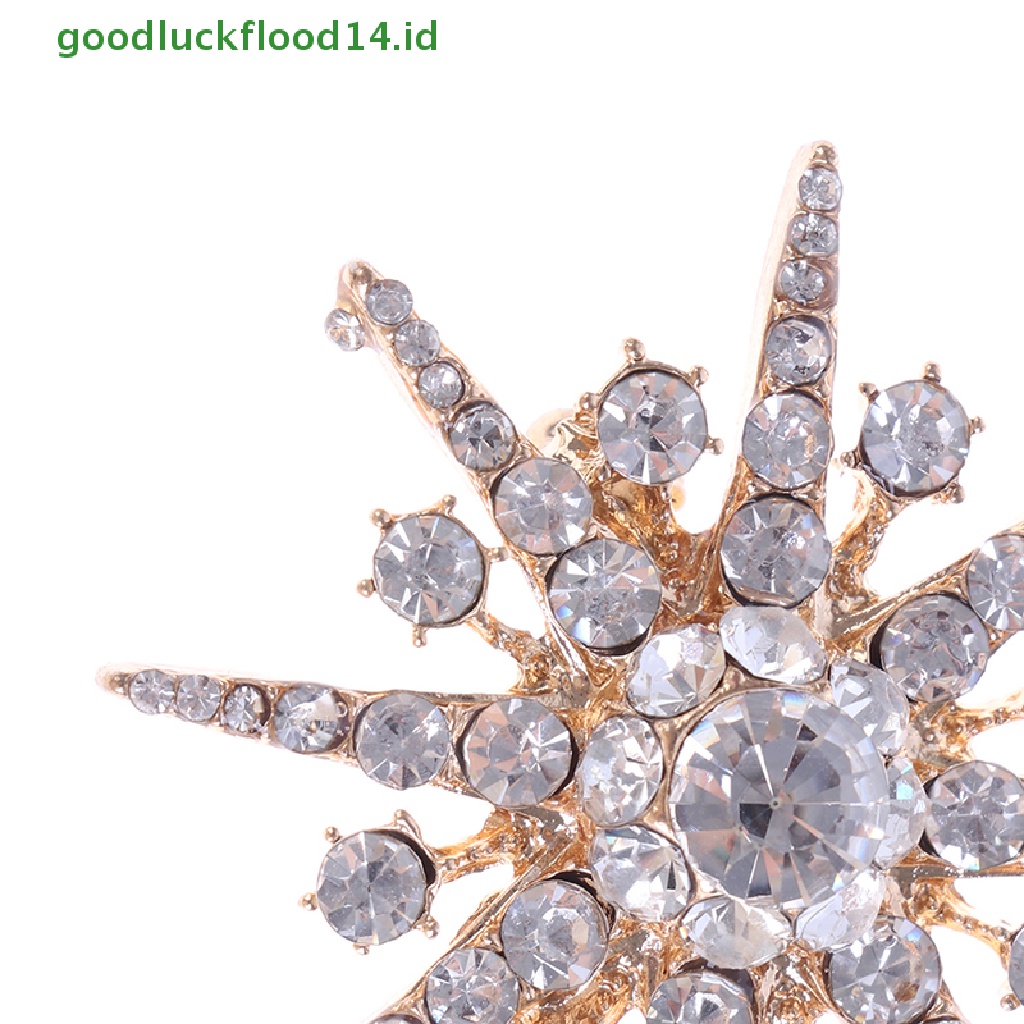 [GOOGFOUR] Pernikahan Perak Snowflake Diamante Bros Berlian Imitasi Kristal Bros Pin Xmas Hadiah  [Atasan]