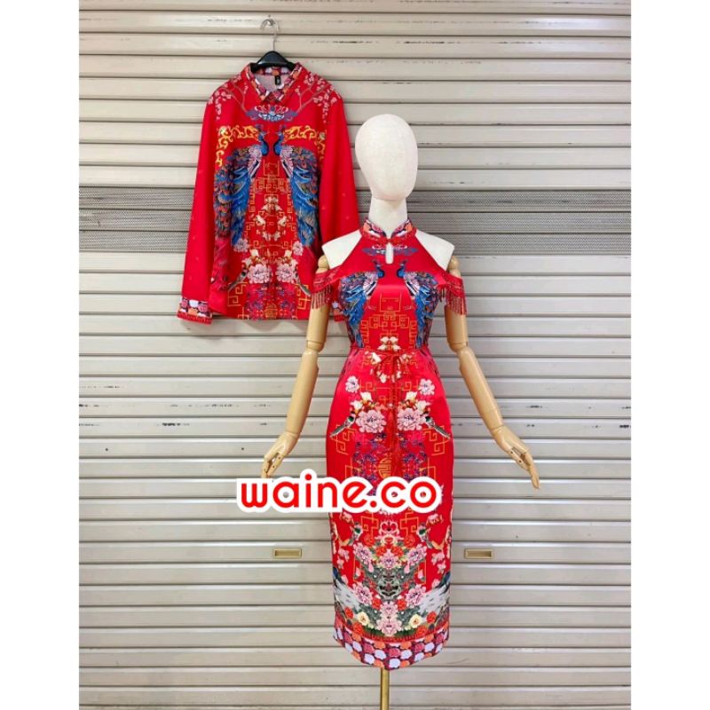 Halter | Premium Cheongsam Sangjit Couple Kemeja Dress Waine.co M L XL XXL Import Red Maroon Gold Pi