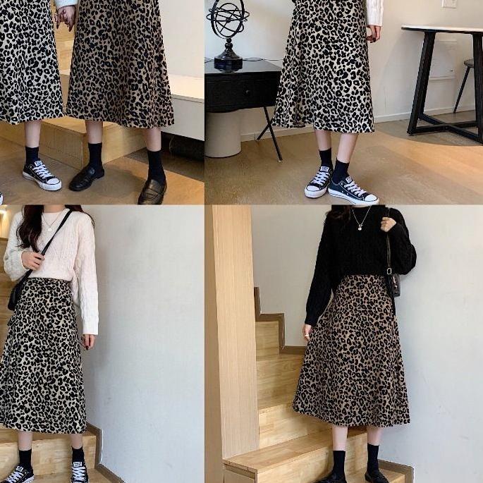 Rok Macan Leopard Panjang / Rok A-line Bahan Woolpeach kualitas ok / Rok leopard panjang / flare ski