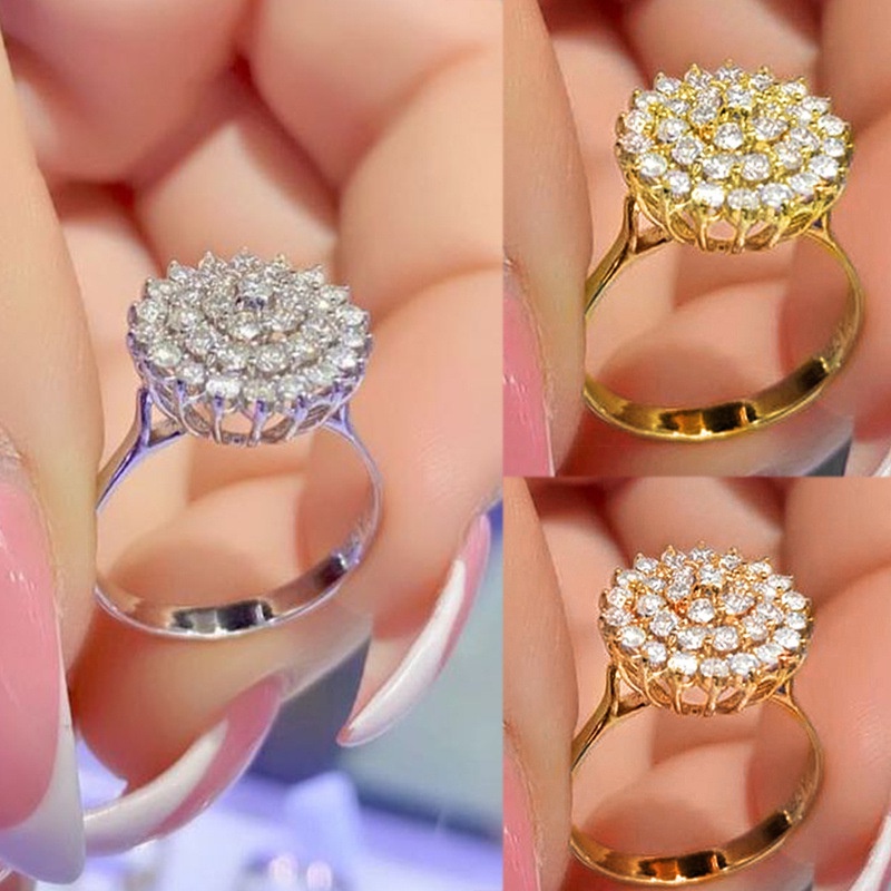 Hot Sale Berongga Keluar Bulat Kristal Wanita Cincin Micro Paved Full Bling Es Keluar Berlian Imitasi Zirkon Untuk Wanita Pria Perhiasan Pesta