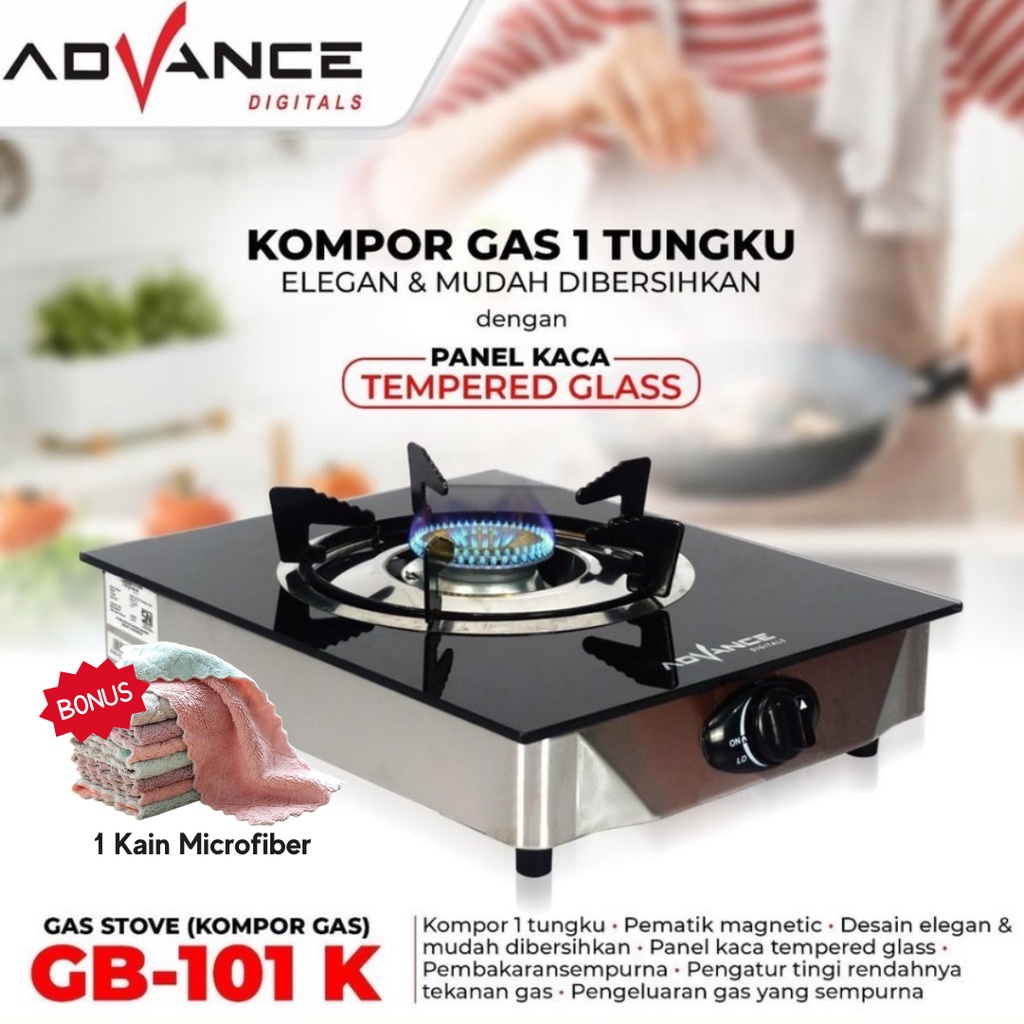 Advance Kompor Gas Kaca 1 Tungku GB101K Api Biru Premium Quality / Kompor Tempered Glass