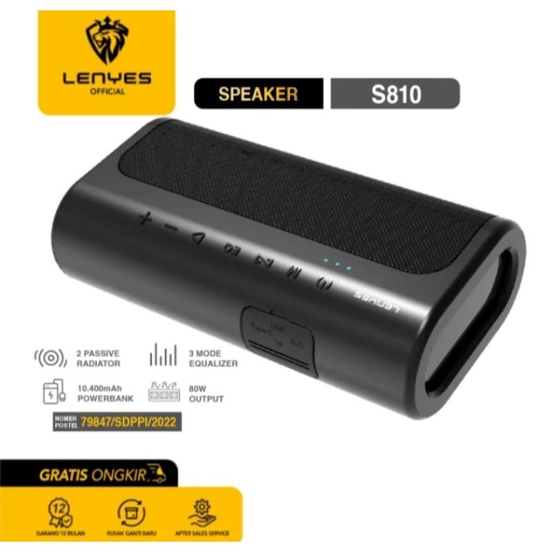 Speaker Lenyes subwoofer S810 80W Original Tws Boombass Wireless