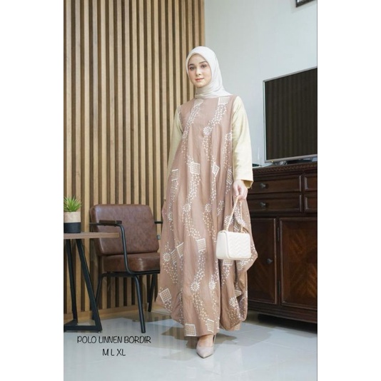 Terbaru Fashion Gamis Katun Polo Linen bordir original Kamari , Gamis Casual muslimah.