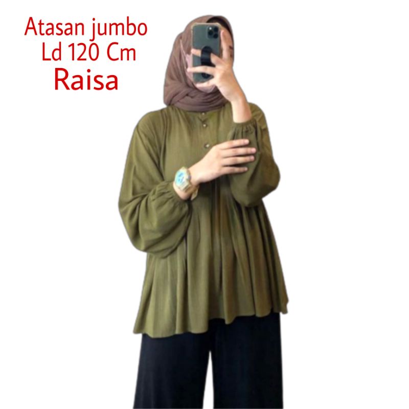 Atasan Blouse Raisa Jumbo Ld 120 cm Viral Lengan 3/4 Karet 4 Kancing Depan Hidup Bahan Moscrepe Busui dan Bumil . Atasan Baju Wanita Oversize Blus Wanita Dewasa Big Size Terbaru 2023 Kekinian