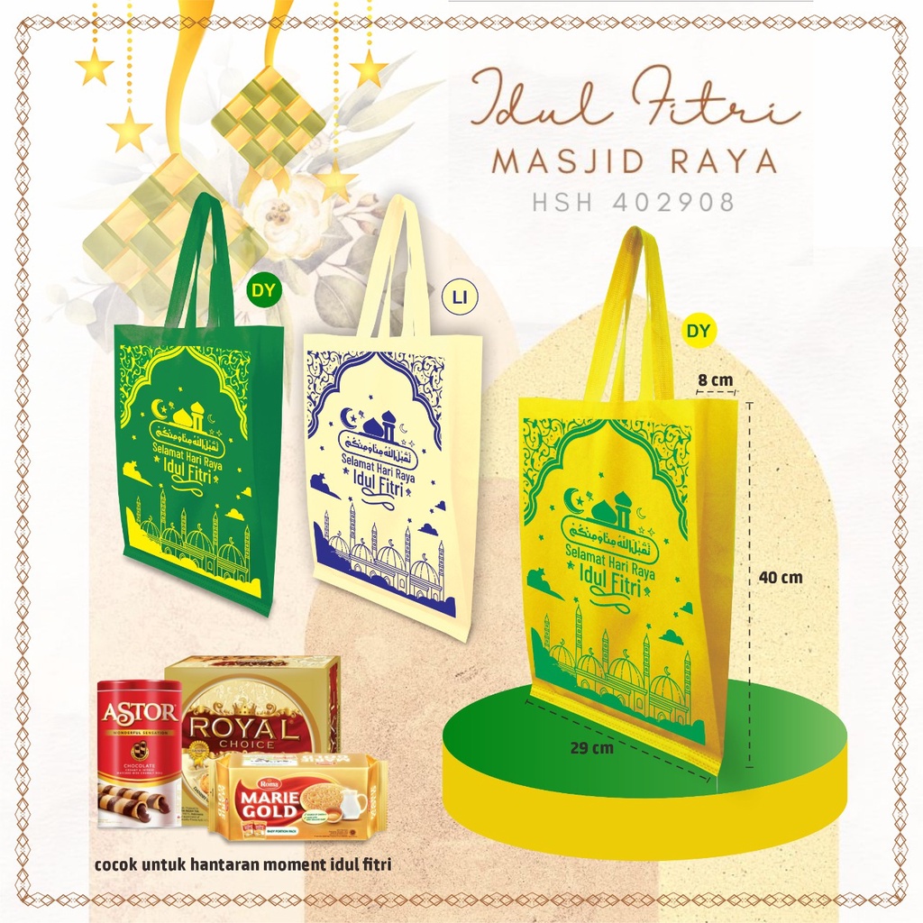 

Tas Spunbond Lebaran Idul Fitri Goodie Bag Idul Fitri Lebaran Tas Hari Raya Idul Fitri Lebaran 40x29x8 Idul Fitri Masjid Raya