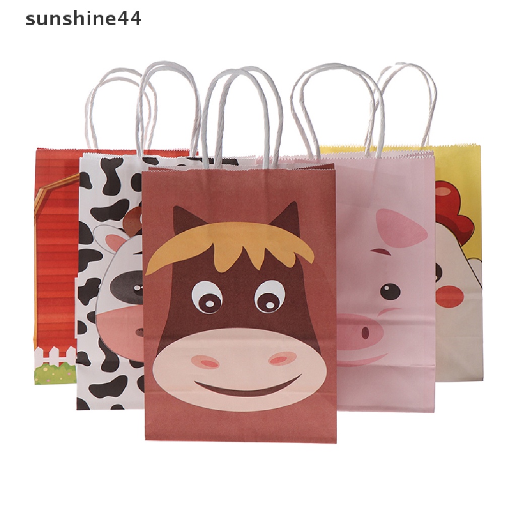 Sunshine 6 Pcs Kartun Hewan Pertanian Hadiah Tas Permen Anak-Anak Tema Pertanian Perlengkapan Pesta Ulang Tahun.