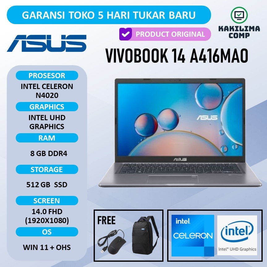 Jual Laptop Asus Vivobook A Mao Intel Celerom N Ram Gb Ssd Gb Windows Free Ohs