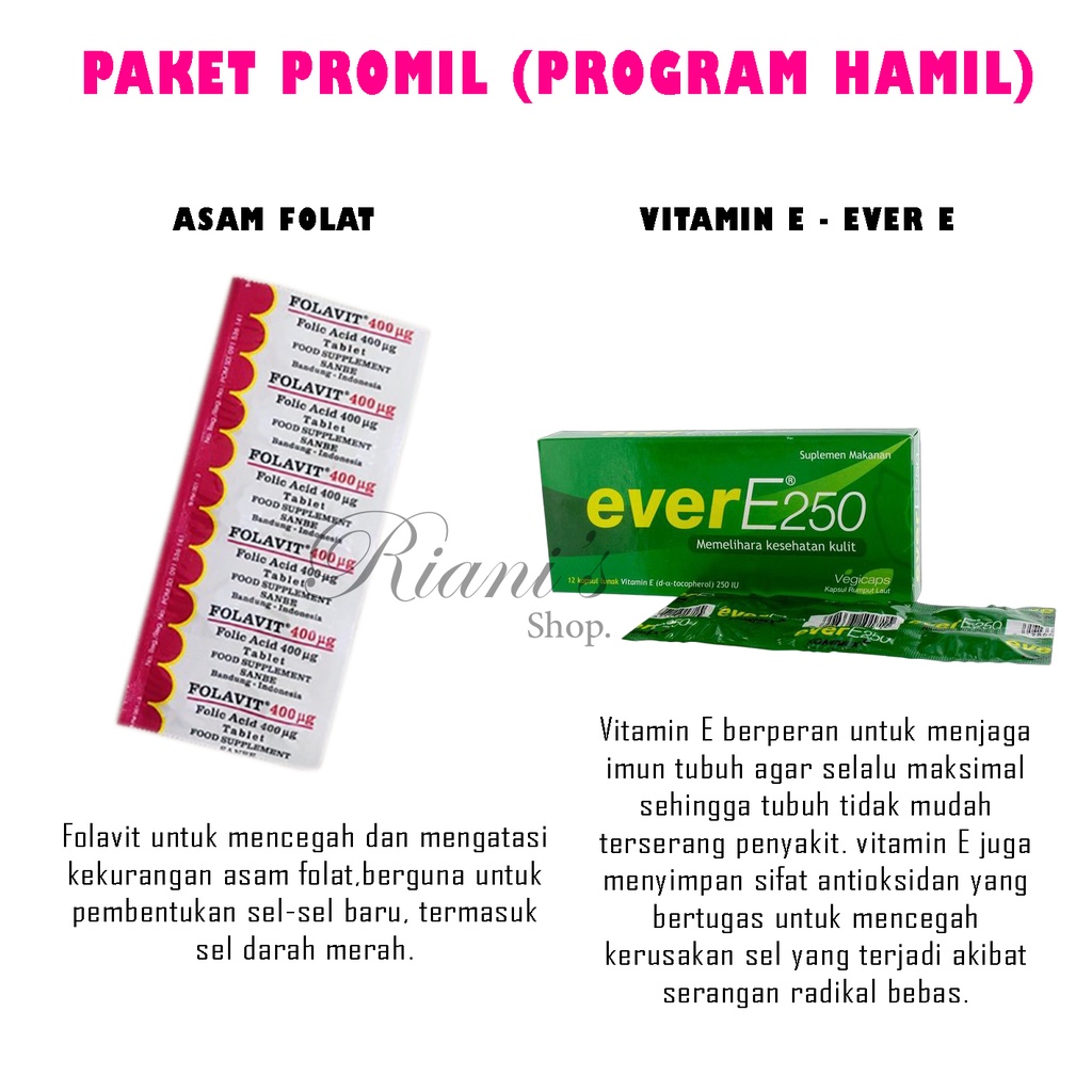 Suplemen Promil Paket Program Hamil Asam Folat Folavit Vitamin Vit E Ever-e Suplement Pembentukan Se