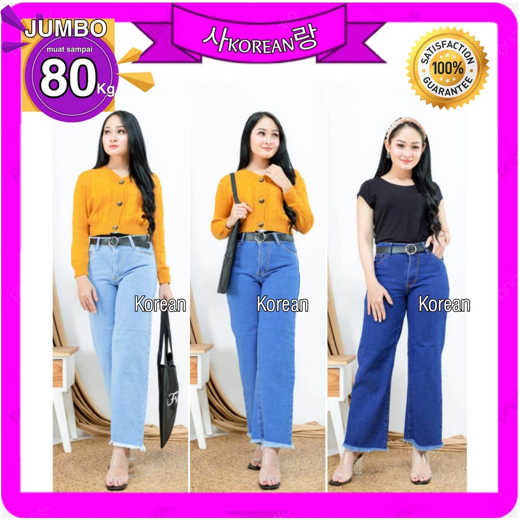 Celana jeans wanita kulot terbaru jumbo muat BB 80 kg Korean style ootd ala selebgram kekinian 2021 