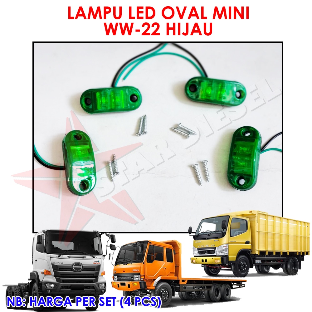 24V STOPLAMP OVAL MINI HIJAU WW-22 TRUK HINO FUSO UNIVERSAL BOLA LED LAMPU TRUK CANTER