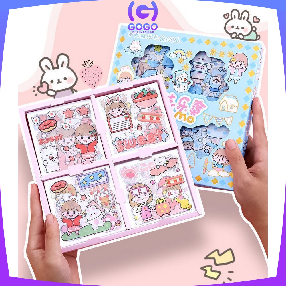 GOGO-C473 Stiker 2D Isi 100pcs Sticker Aesthetic Karakter / Stiker Buku Diary Tumblr Botol Motivasi Lucu Kekinian Dekorasi Scrapbook