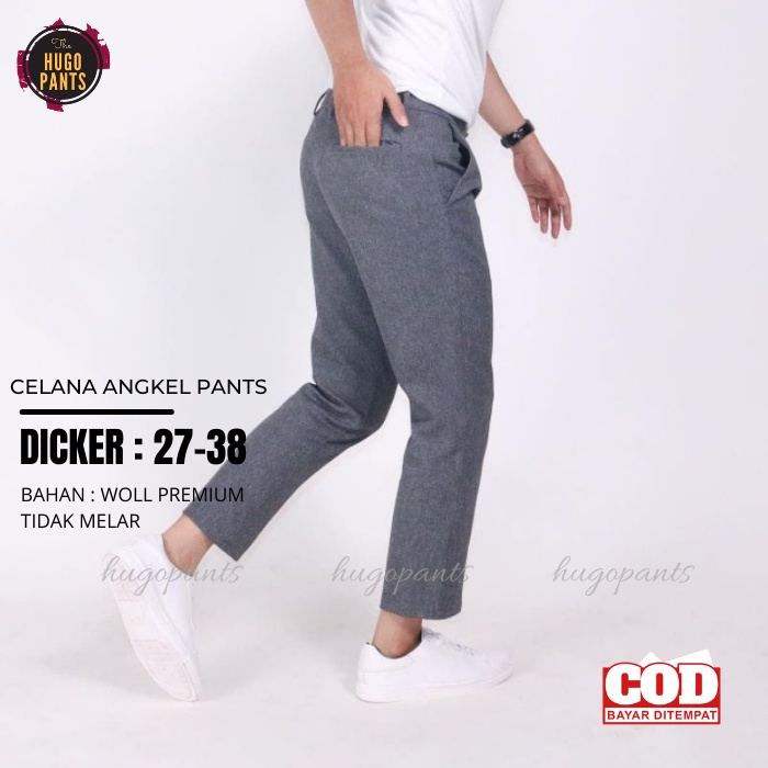 DICKER ANGKLE PANTS CELANA BAHAN | KERJA | SLIM FIT | KANTOR | PANJANG | HITAM | DASAR PRIA