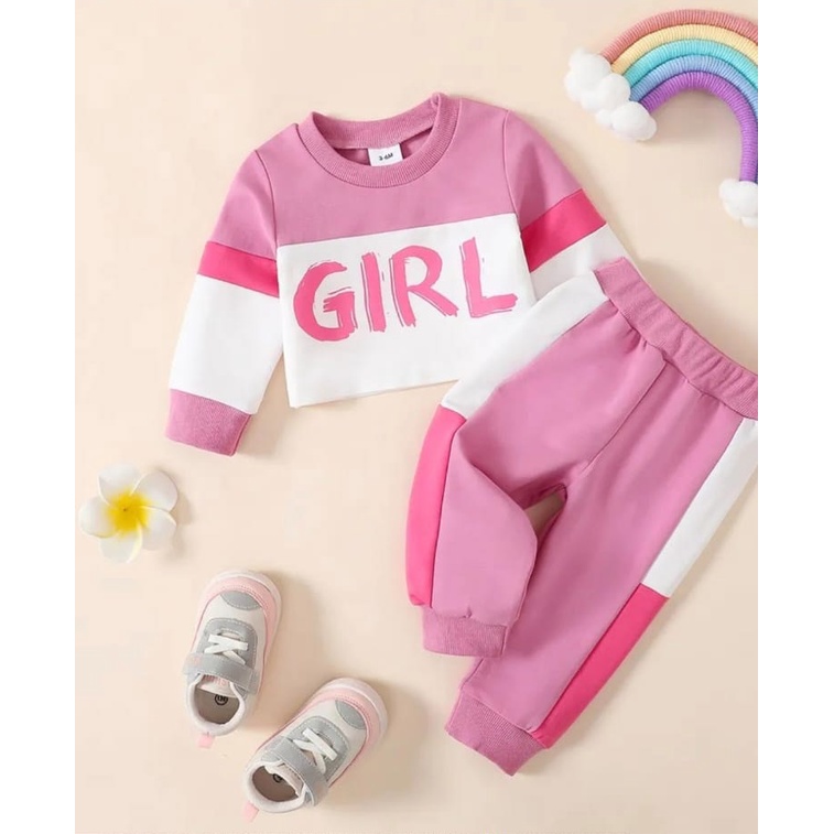 [ST GIRL PINK SL] setelan anak perempuan babyterry pink