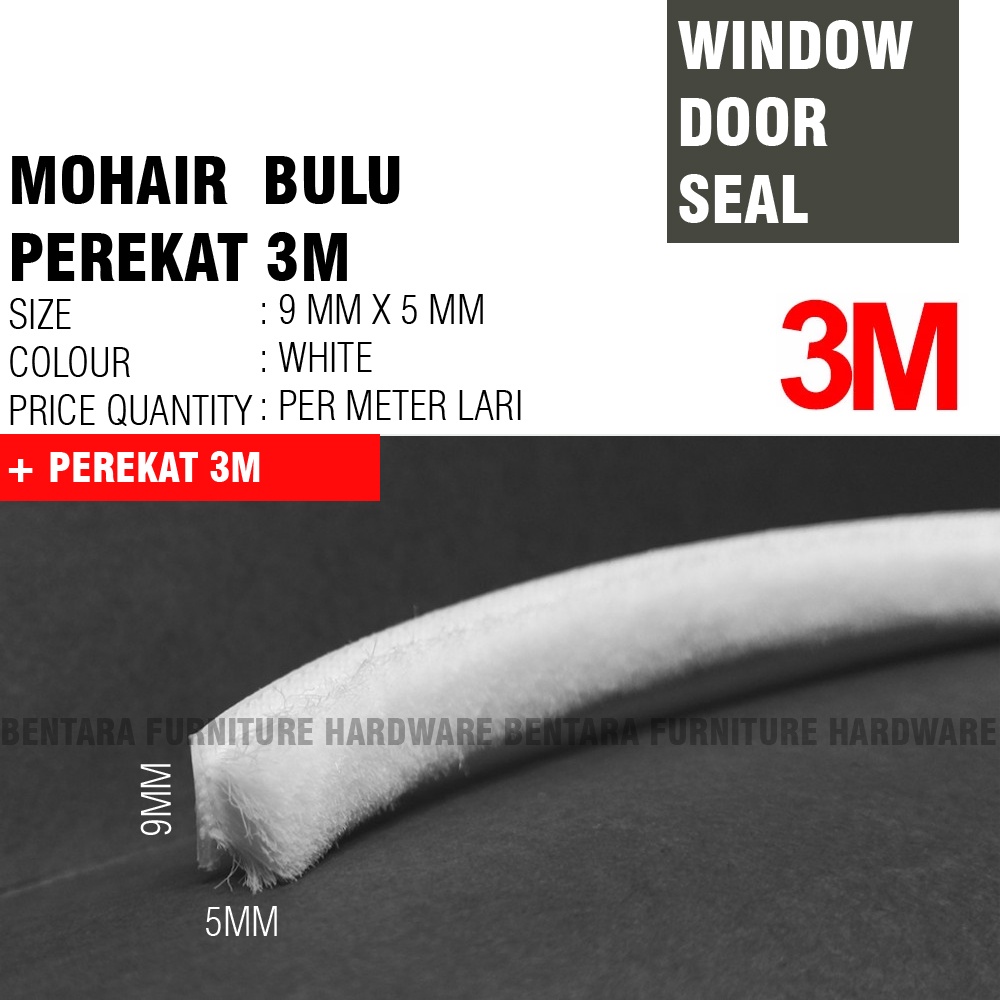 Window Door Seal Strip Moher Mohair Bulu / PVC 3M Double Tape Peredam Pintu Jendela