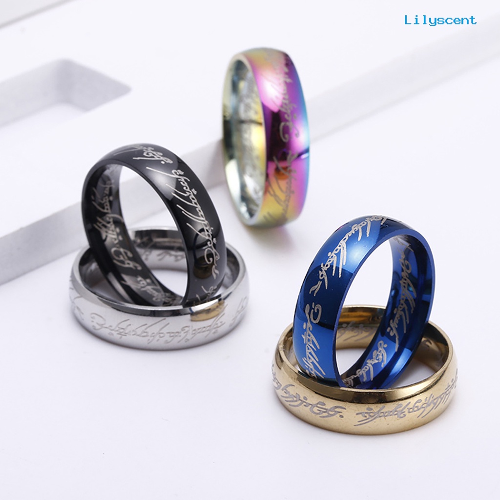 [LS] Cincin Kawin Motif Huruf Hias Bahan Titanium Steel Pria Dan Wanita Band Finger Ring Untuk Pesta