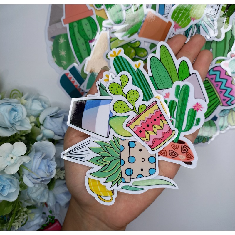 Stiker Satuan Floral Tanaman Cactus Lucu Stiker Ecer Kaktus Waterproof Sticker Lucu Aesthetic Hiasan Laptop Botol Tumbler Case Hp DIY Stiker Laptop