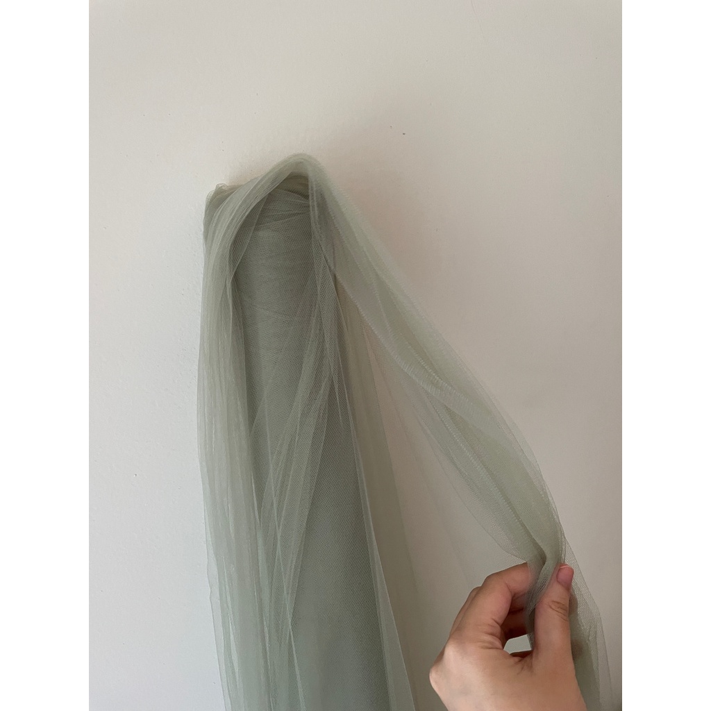 Bahan Kain Soft Tile Tille Tule Tulle Polos Lemas Warna Hijau Sage Green