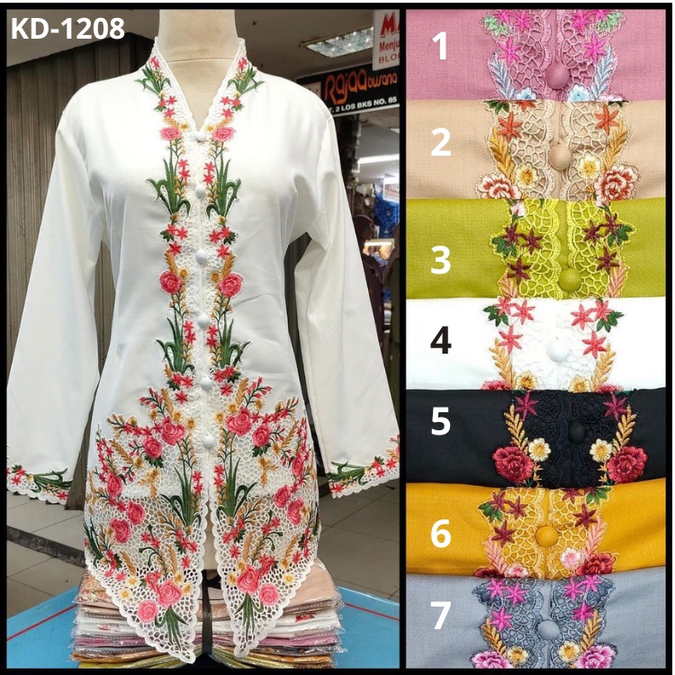 NEW ARIVAL KD1208 BLUS KEBAYA ENCIM KATUN JEPANG BORDIRAN VARIASI LENGAN PANJANG MOTIF BUNGA // KEBA