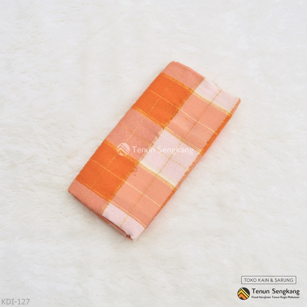 Sarung Bugis Kotak Kadei Asli Sutra Makassar Jingga Putih - Tenun Sengkang KDI-127 (Harga per Pcs)