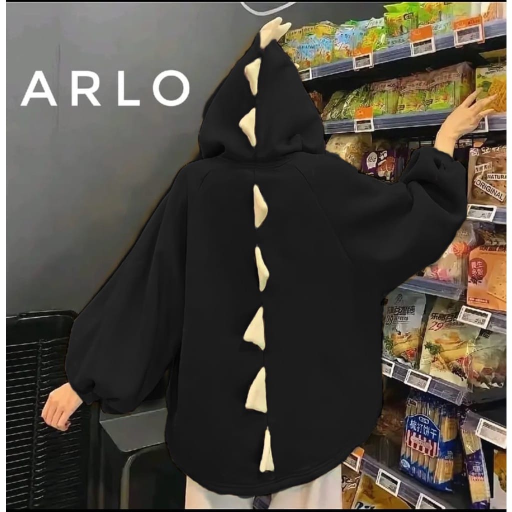Dino Cute Sweater Outerwear Hoodie Wanita Remaja Korean Style Matt Fleece Tebal Polos Basic Premium